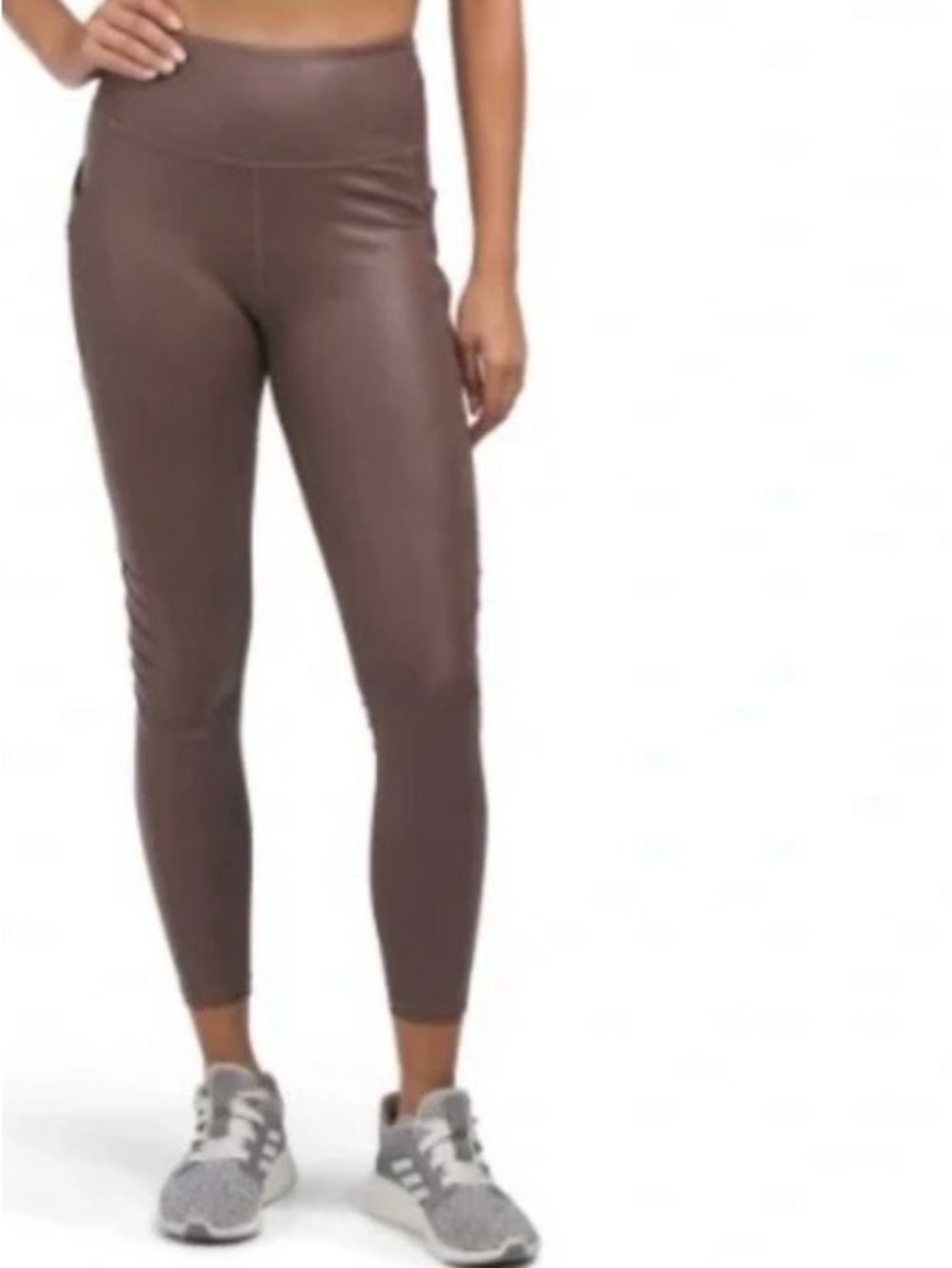 Move Theology Faux Leather Moto Leggings with Zippered Pockets in Brown Size S